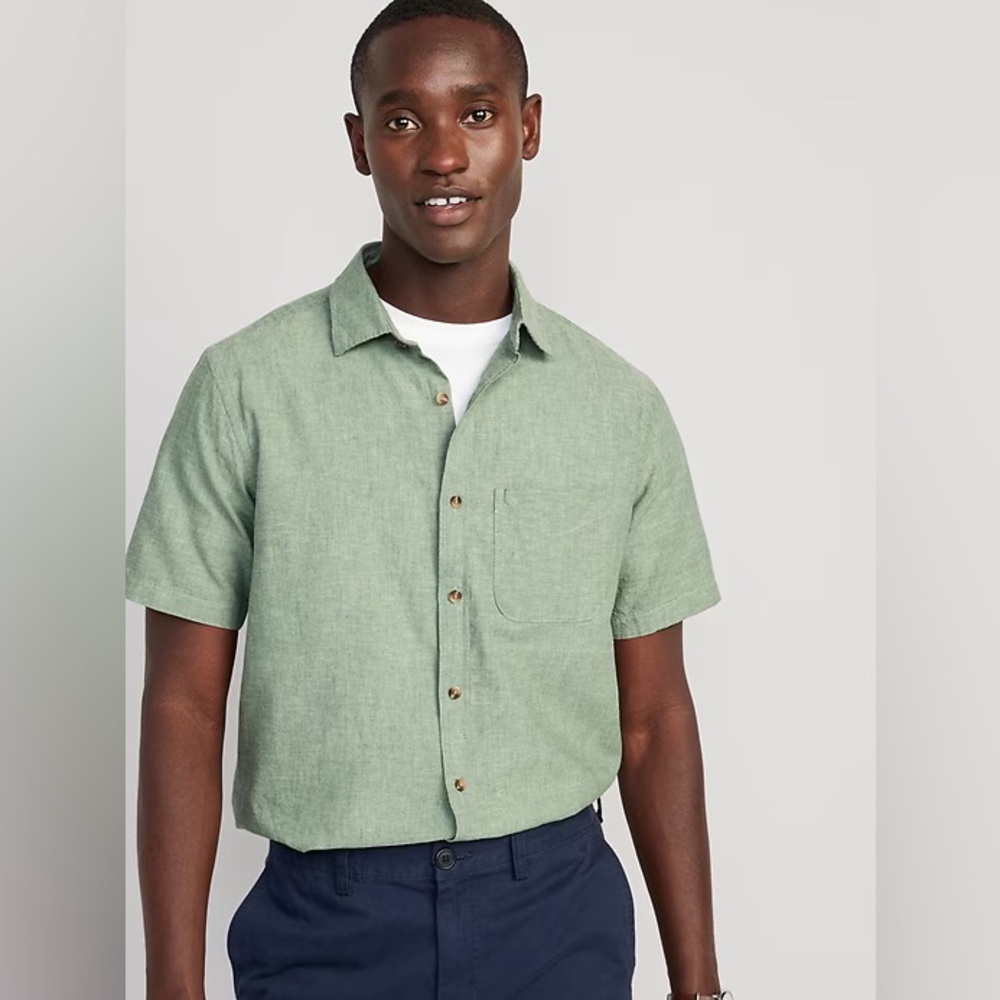 Linen Blend Short-Sleeve Shirt